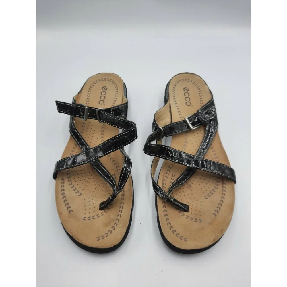 ECCO light 8-8.5 Black Strappy Sandals Womens 39 comfort shoes 45353